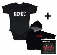 Cadeauset AC/DC Baby Hoody/vest met rits Black Ice & AC/DC Baby romper ACDC